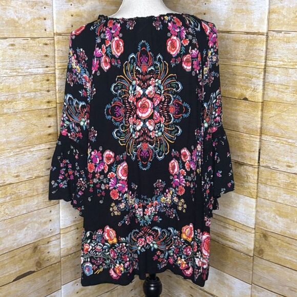 BILA BOUTIQUE FLORAL BELL SLEEVE FLOWY SOFT CRINKLE VINTAGE INSPIRED BLOUSE XL - Picture 3 of 3